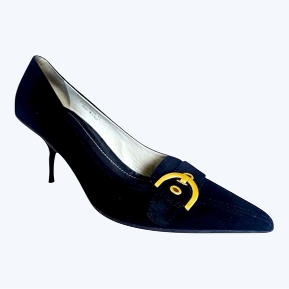 Coach Shoes - Coach Black Suede Sarrah Kitten Heels 8
Leather Gold Buckle Detail Pointed Toe